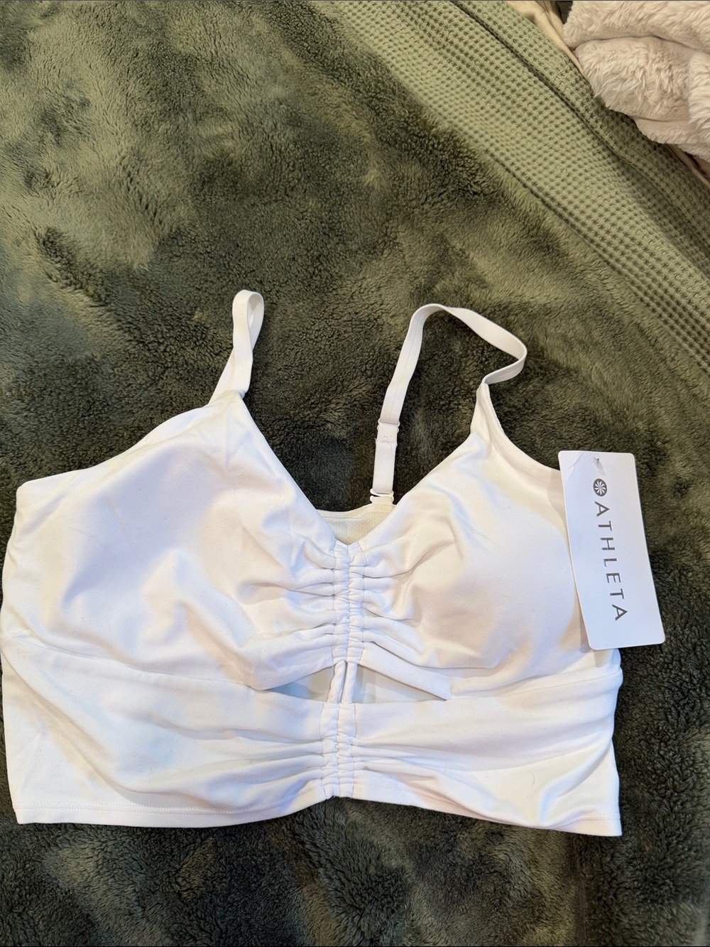 NWT Athleta White Ruched Front Support Bralette